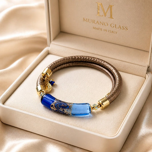 Bracelet Murano Tube Bleu - Perles Vénitiennes Authentiques