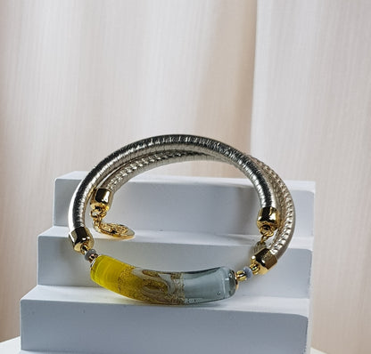 Bracelet murano tube gris perle et jaune