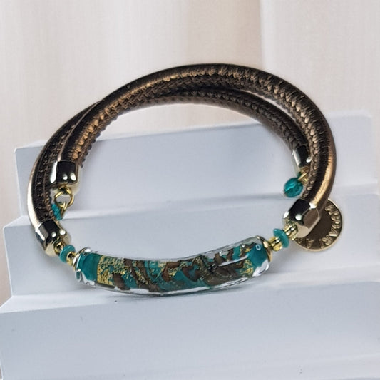 Bracelet murano tube emeraude cuivré