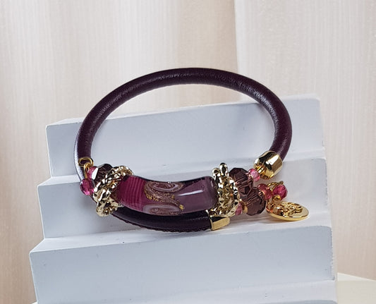 Bracelet murano tube luxe bordeaux