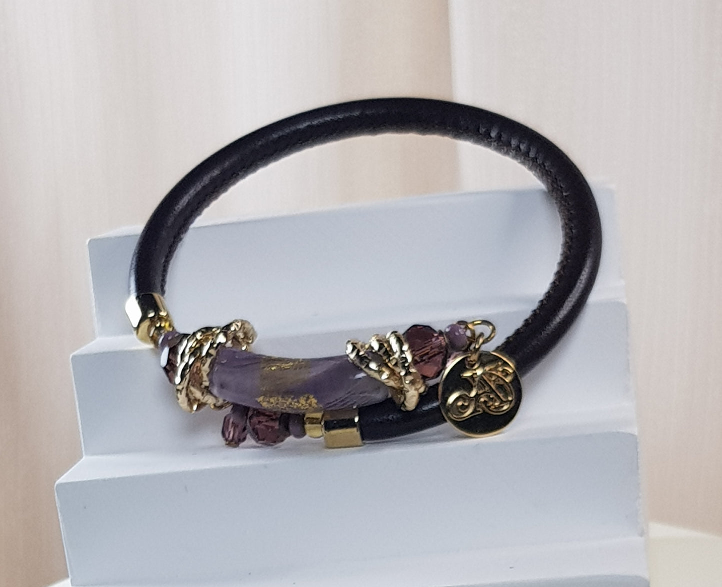 Bracelet murano tube luxe parme