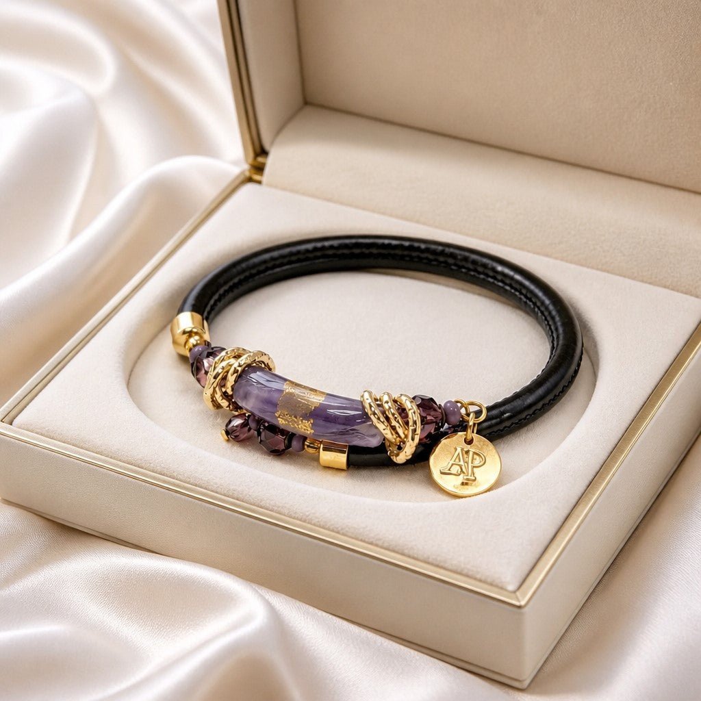 Bracelet Murano Tube Luxe Parme - Verre de Venise Haut de Gamme