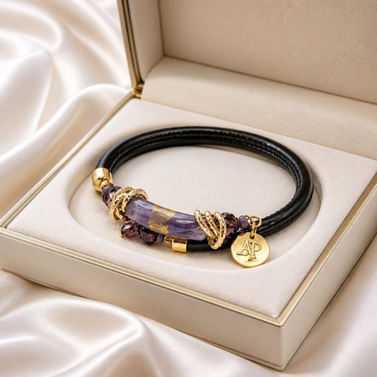 Bracelet Murano Tube Luxe Parme - Verre de Venise Haut de Gamme