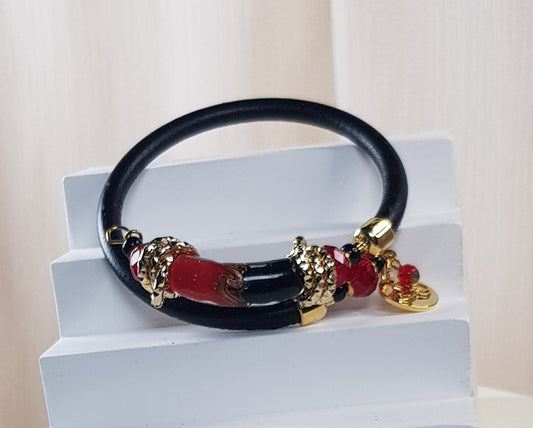 Bracelet murano tube luxe rubis noir