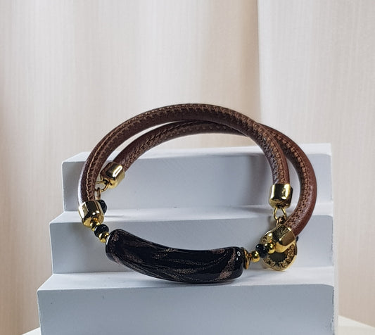 Bracelet murano tube noir poudré
