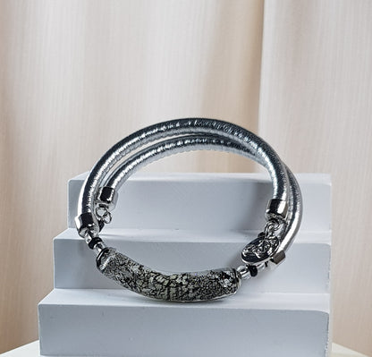 Bracelet murano tube noir argenté