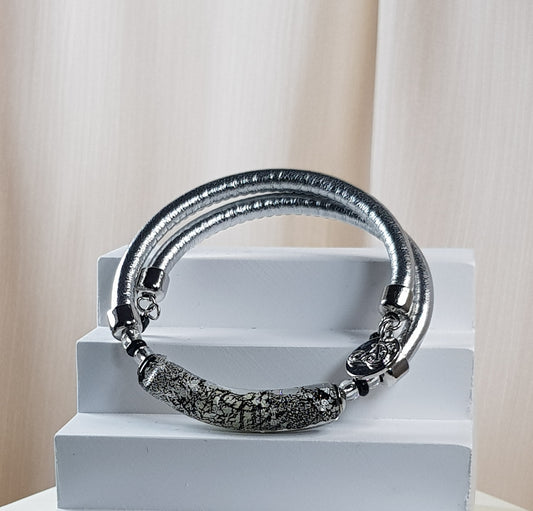 Bracelet murano tube noir argenté