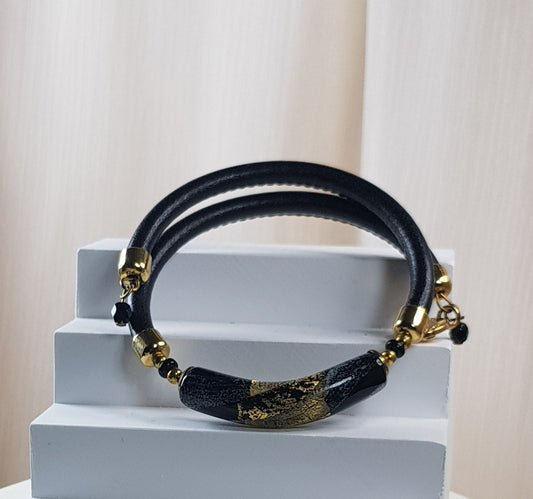 Bracelet murano noir doré