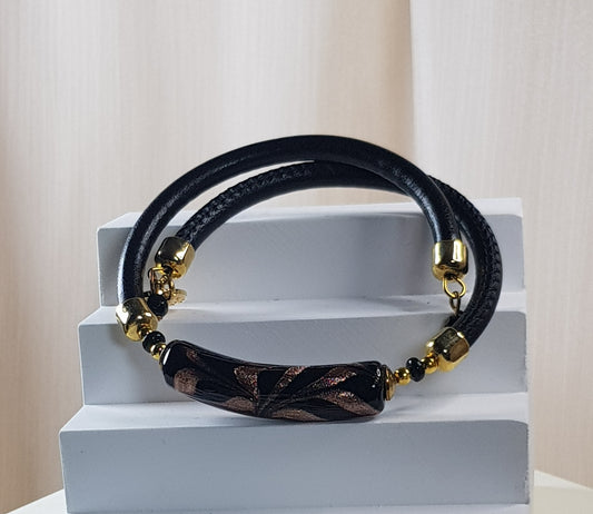 Bracelet murano tube noir marron glacé