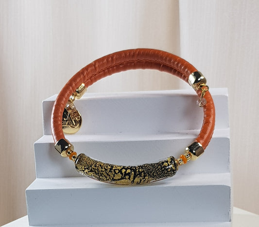 Bracelet murano tube noir orangé