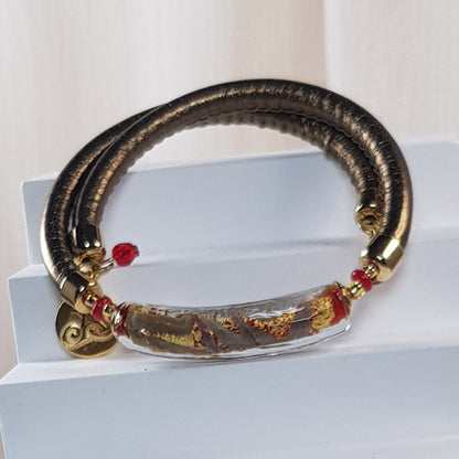 Bracelet murano tube rouge cuivré