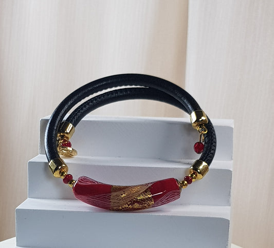 Bracelet murano tube rubis