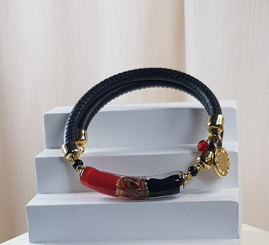 Bracelet murano tube rubis noir