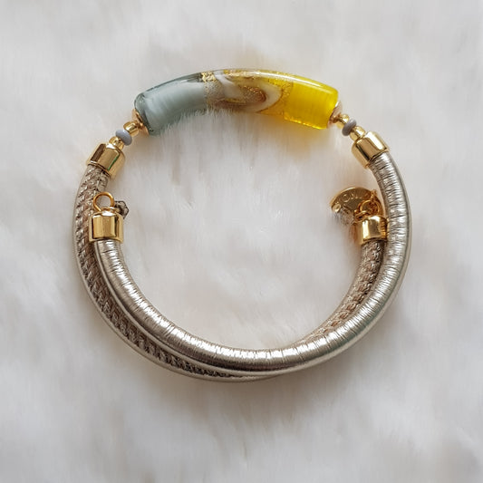 Bracelet murano tube citron gris