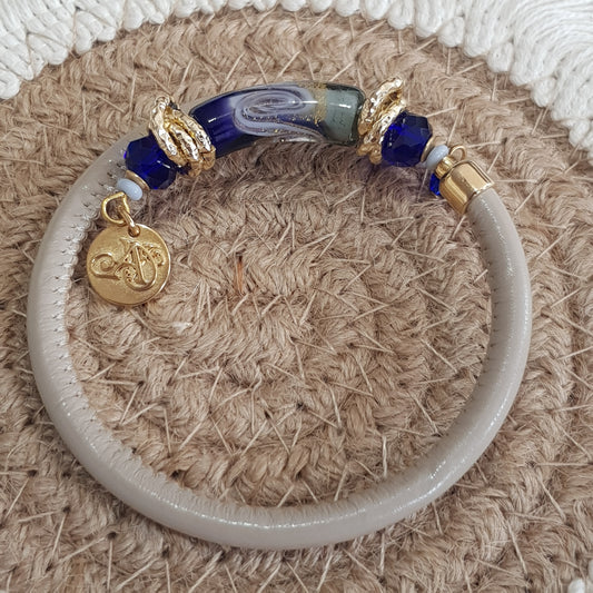 Bracelet murano tube luxe bleu nuit