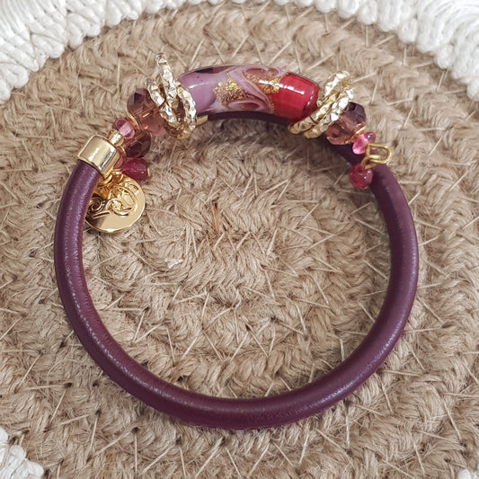 Bracelet murano tube luxe bordeaux