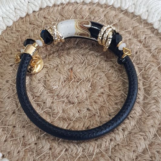 Bracelet murano tube luxe yin yang