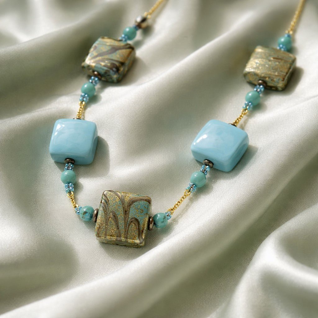 Sautoir Murano Turquoise 9245 - Verre Vénitien Haut de Gamme