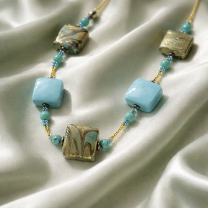 Sautoir Murano Turquoise 9245 - Verre Vénitien Haut de Gamme