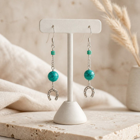 Boucles d'Oreilles Turquoise de Chine - Argent 925 & Pierre Naturelle