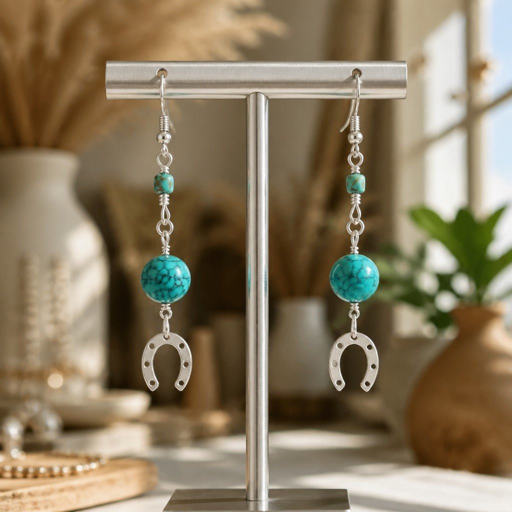 Boucles d'Oreilles Turquoise de Chine - Argent 925 & Pierre Naturelle