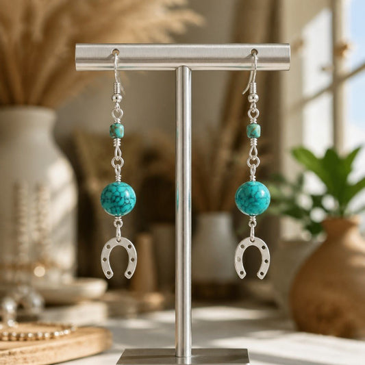 Boucles d'Oreilles Turquoise de Chine - Argent 925 & Pierre Naturelle