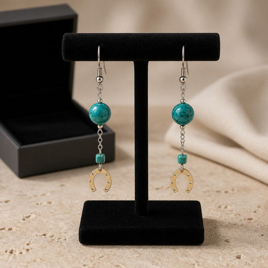 Boucles d'Oreilles Turquoise de Chine - Argent 925 & Pierre Naturelle