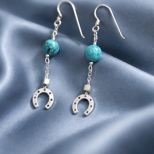 Boucles d'Oreilles Turquoise de Chine - Argent 925 & Pierre Naturelle