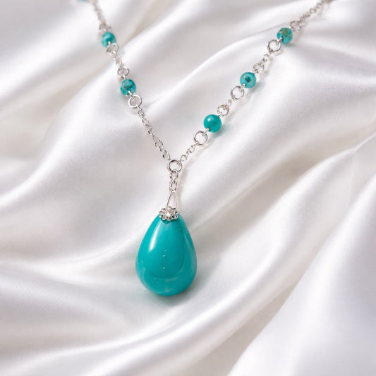Pendentif Turquoise de Chine Goutte Argent 925 - Pierre de Sagesse