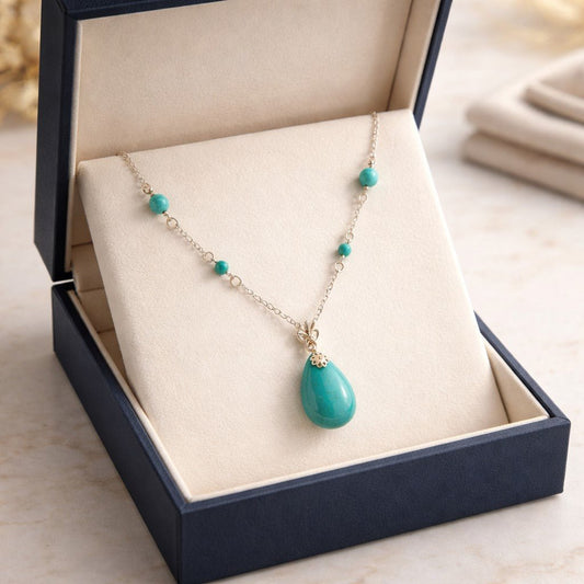 Pendentif Turquoise de Chine Goutte Argent 925 - Pierre de Sagesse