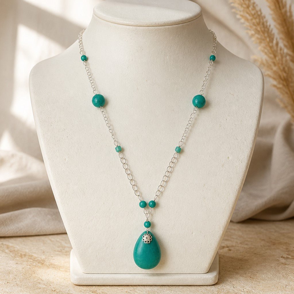 Pendentif Turquoise de Chine Goutte Argent 925 - Pierre de Sagesse