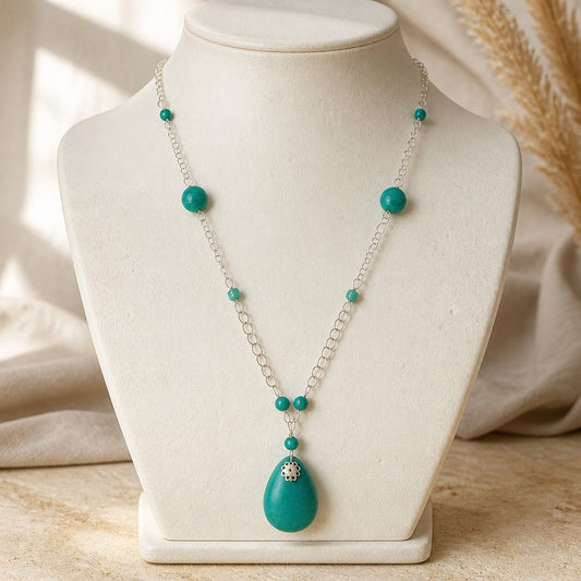 Pendentif Turquoise de Chine Goutte Argent 925 - Pierre de Sagesse
