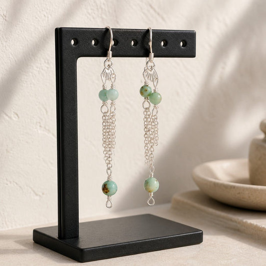 Boucles d'Oreilles Turquoise de Mongolie - Argent 925 & Pierre Naturelle