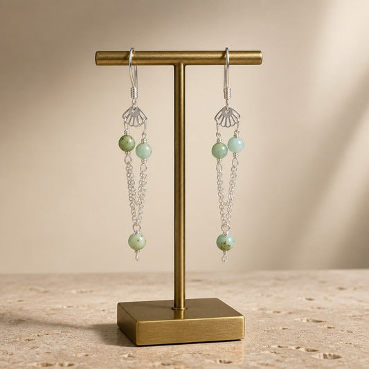 Boucles d'Oreilles Turquoise de Mongolie - Argent 925 & Pierre Naturelle