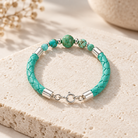 Bracelet Turquoise du Pérou Argent 925 simili cuir