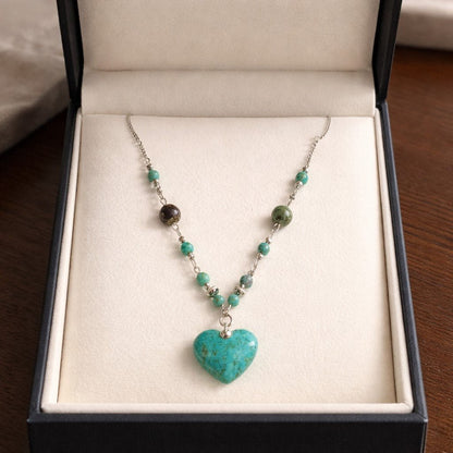 Pendentif Turquoise du Pérou Cœur Argent 925 - Pierre d'Amour