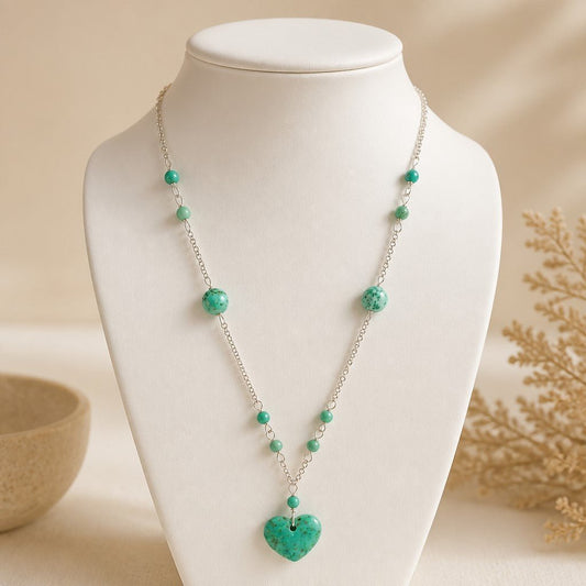 Pendentif Turquoise du Pérou Cœur Argent 925 - Pierre d'Amour