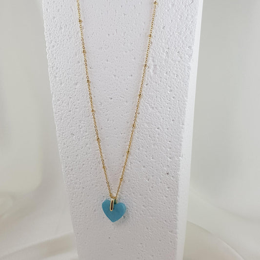 Collier Cœur Turquoise en Résine - Bijou Artisanal Romantique - Les Secrets de Louisettecollier