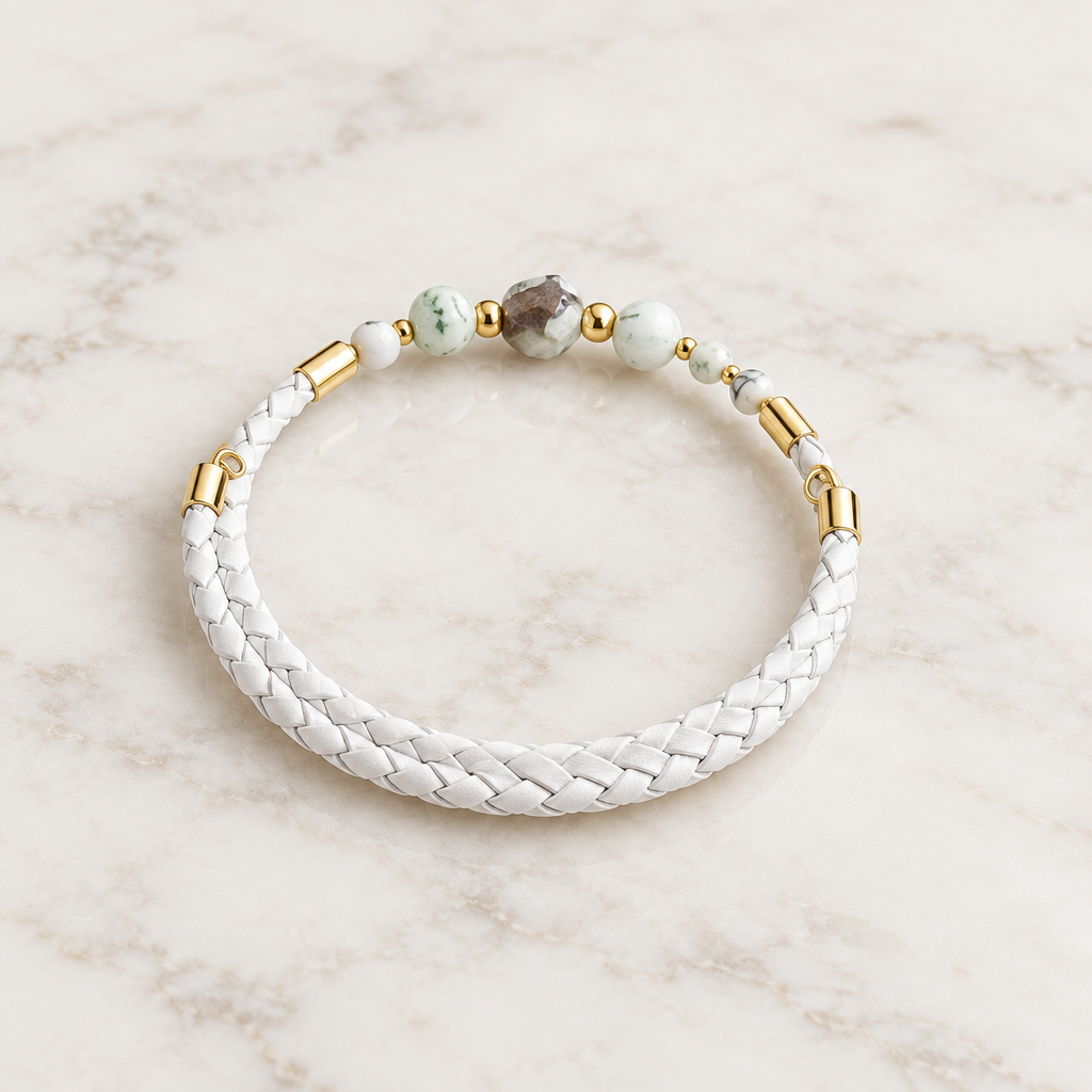 Bracelet Turquoise Jaune d'Australie Argent doré -simili cuir
