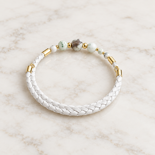 Bracelet Turquoise Jaune d'Australie Argent doré -simili cuir