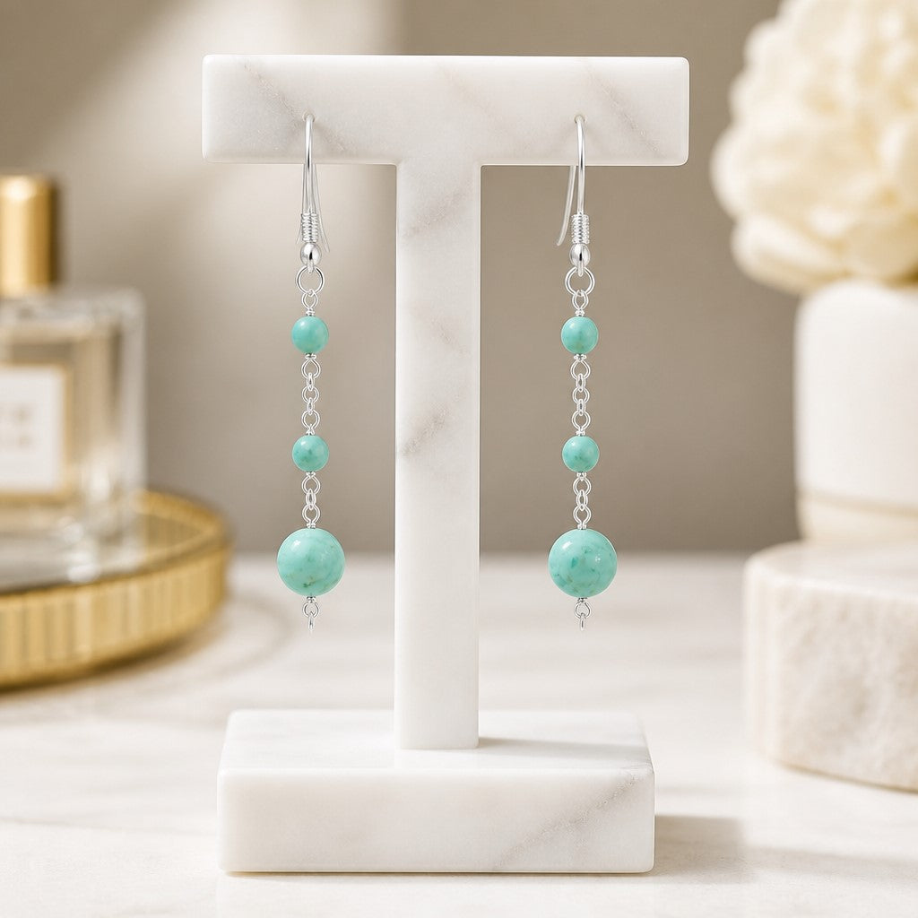Boucles d'Oreilles Turquoise du Pérou - Argent 925 & Pierre Naturelle