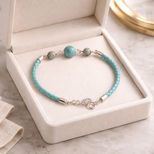 Bracelet Turquoise du Pérou Argent 925 simili cuir