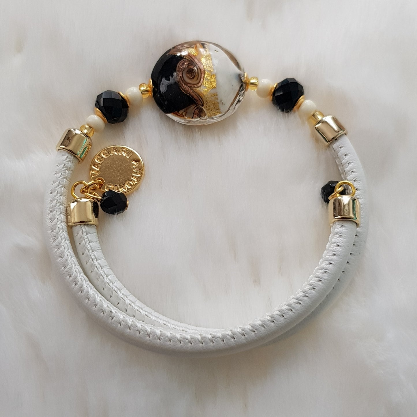Bracelet murano médaillon yin yang
