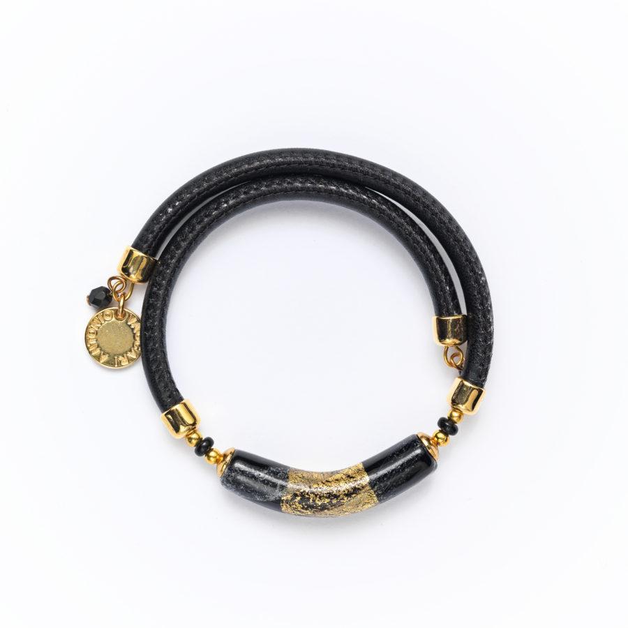 Bracelet murano noir doré 9153