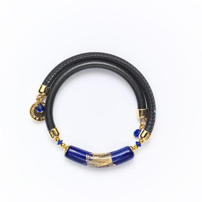 Bracelet murano bleu doré 9153