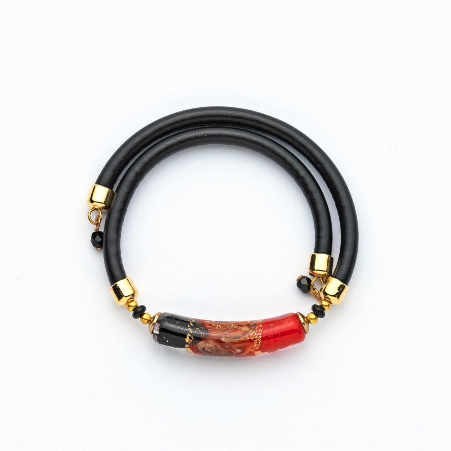 Bracelet murano tube rubis noir