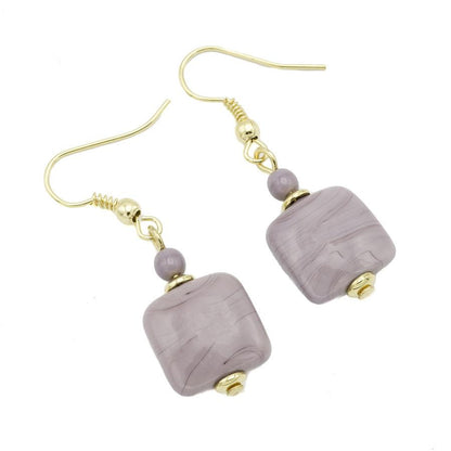 Boucles d'Oreilles Murano Mauve 9244 - Verre Vénitien Artisanal