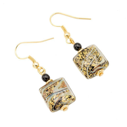 Boucles d'Oreilles Murano Noir 9242 - Verre de Venise Certifié