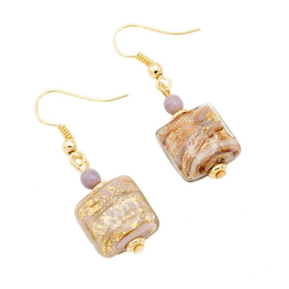 Boucles d'Oreilles Murano Mauve 9242 - Verre de Venise Élégant