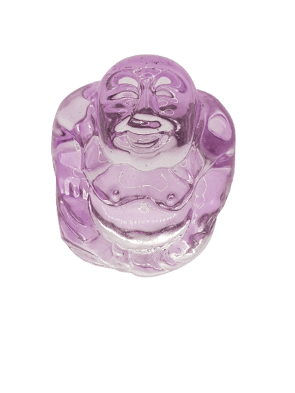 Bouddha en verre mauve, porte-bonheur sérénité et paix intérieure décoratif